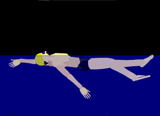 【仰泳动画】由于脸露出水面,呼吸比较自然,一般是右臂出水时吸气,移